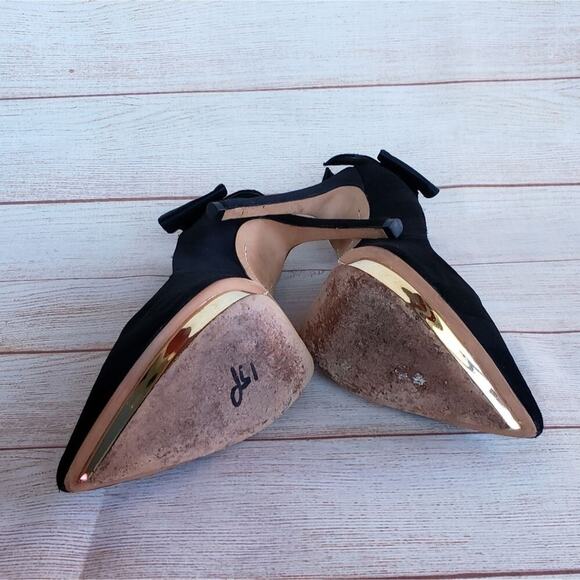 Alice + Olivia by Stacey Bendet Black Faille Fabric Platform Heels Bow Pumps - Picture 12 of 16